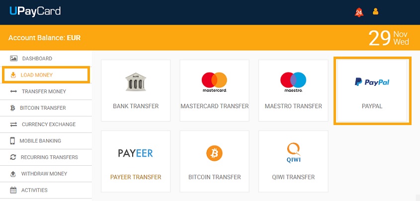 Upaycard-paypal